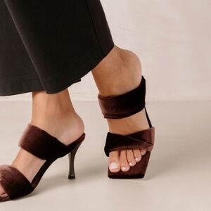 Alohas Twist Strap velvet sandals heels  Mule brown 37 6.5